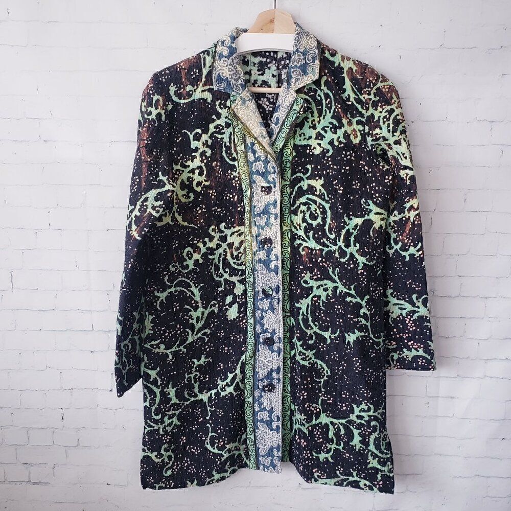 Citron Santa Monica Quilted Coat Size M Neon Vines Art To Wear Cotton Silk